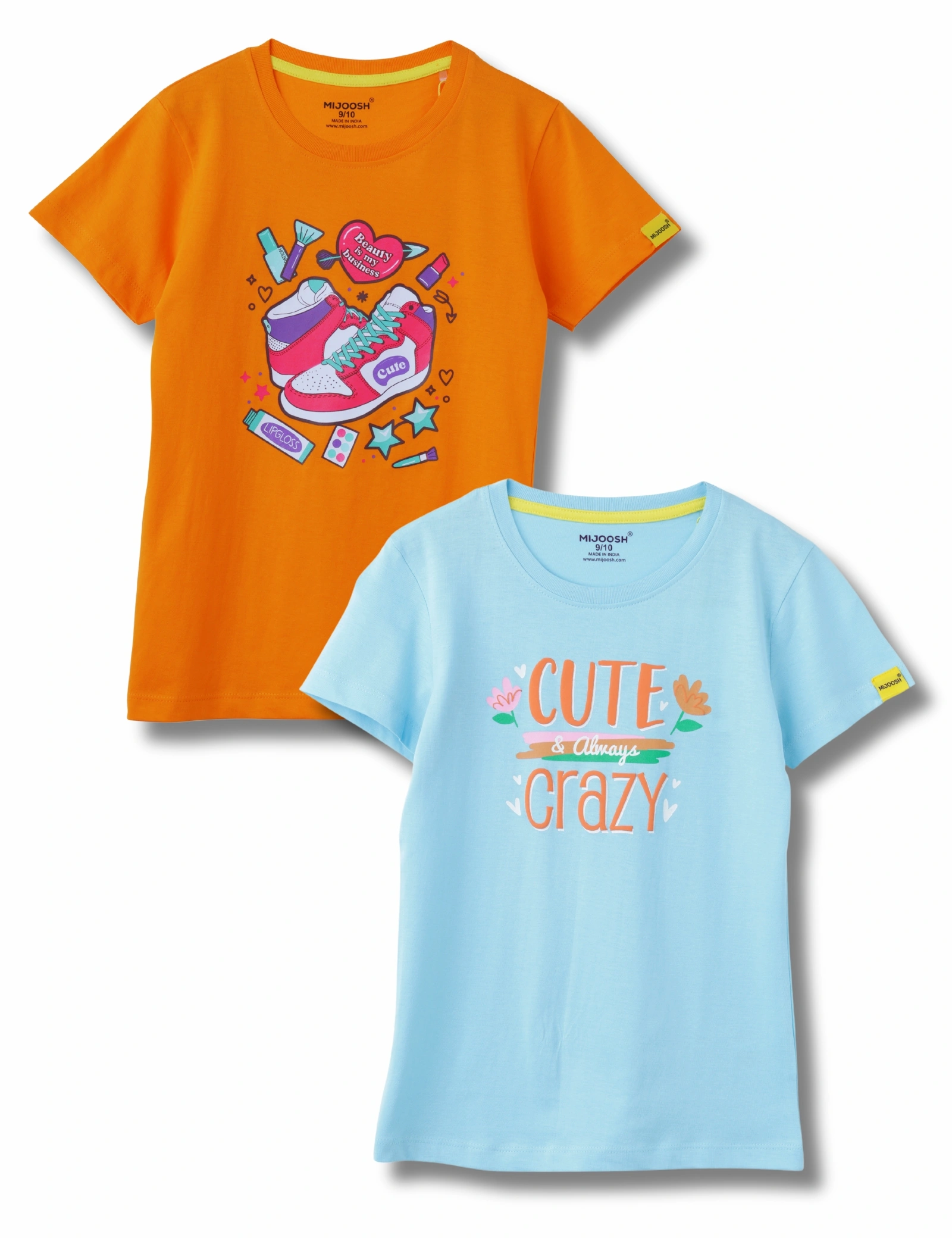 Girls T-Shirt Vibrant Orange / Atomizer Blue, Soft Cotton, Ages 7-14 (2pcs pack)-12657663