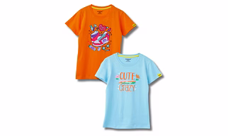 Girls T-Shirt Vibrant Orange / Atomizer Blue, Soft Cotton, Ages 7-14 (2pcs pack)