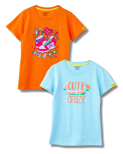 Girls T-Shirt Vibrant Orange / Atomizer Blue, Soft Cotton, Ages 7-14 (2pcs pack)-12657663