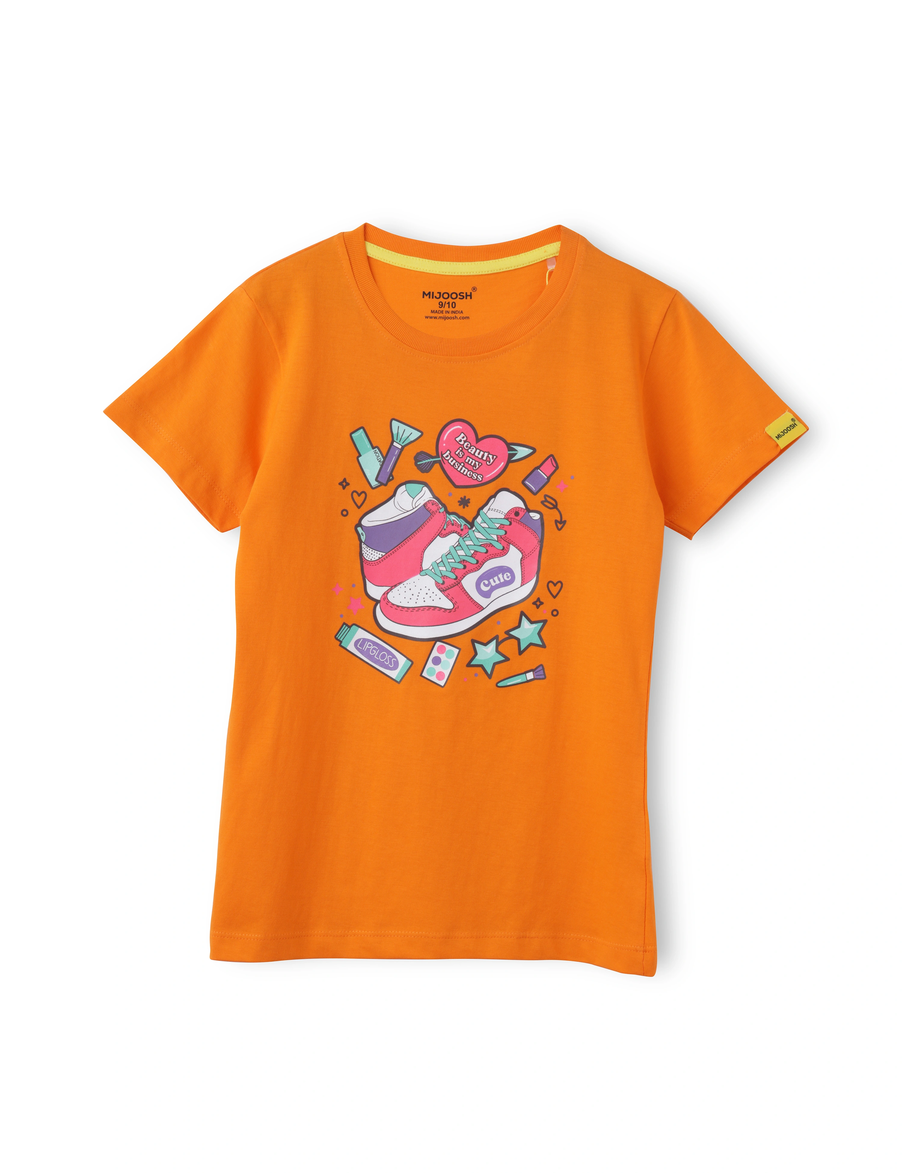 Girls T-Shirt Vibrant Orange / Atomizer Blue, Soft Cotton, Ages 7-14 (2pcs pack)-7/8-1