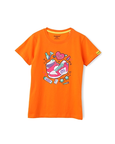 Girls T-Shirt Vibrant Orange / Atomizer Blue, Soft Cotton, Ages 7-14 (2pcs pack)-7/8-1