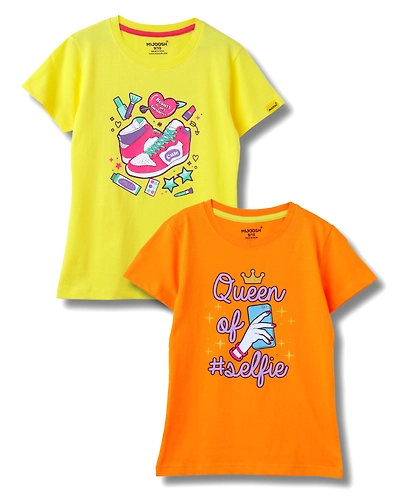 Girls T-Shirt Blazing Yellow / Vibrant Orange, Soft Cotton, Ages 7-14 (2pcs pack)-12657671