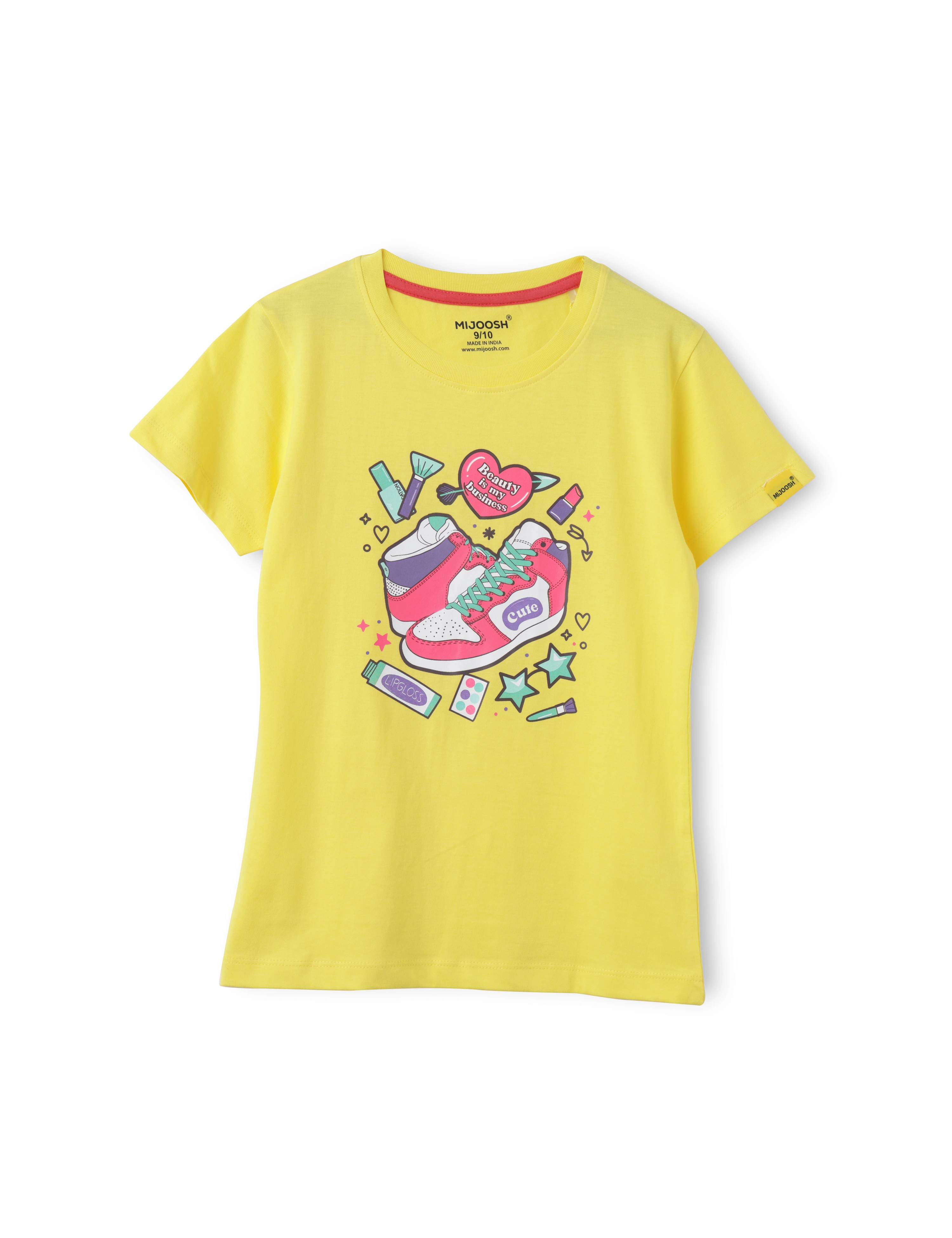 Girls T-Shirt Blazing Yellow / Vibrant Orange, Soft Cotton, Ages 7-14 (2pcs pack)-7/8-1