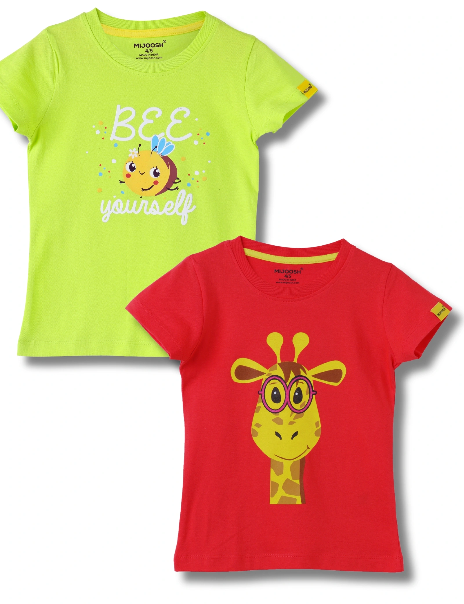 Girls T-Shirt Hibiscus Red / Acid Lime Green, Soft Cotton, Ages 2-6 (2pcs pack)-12657743