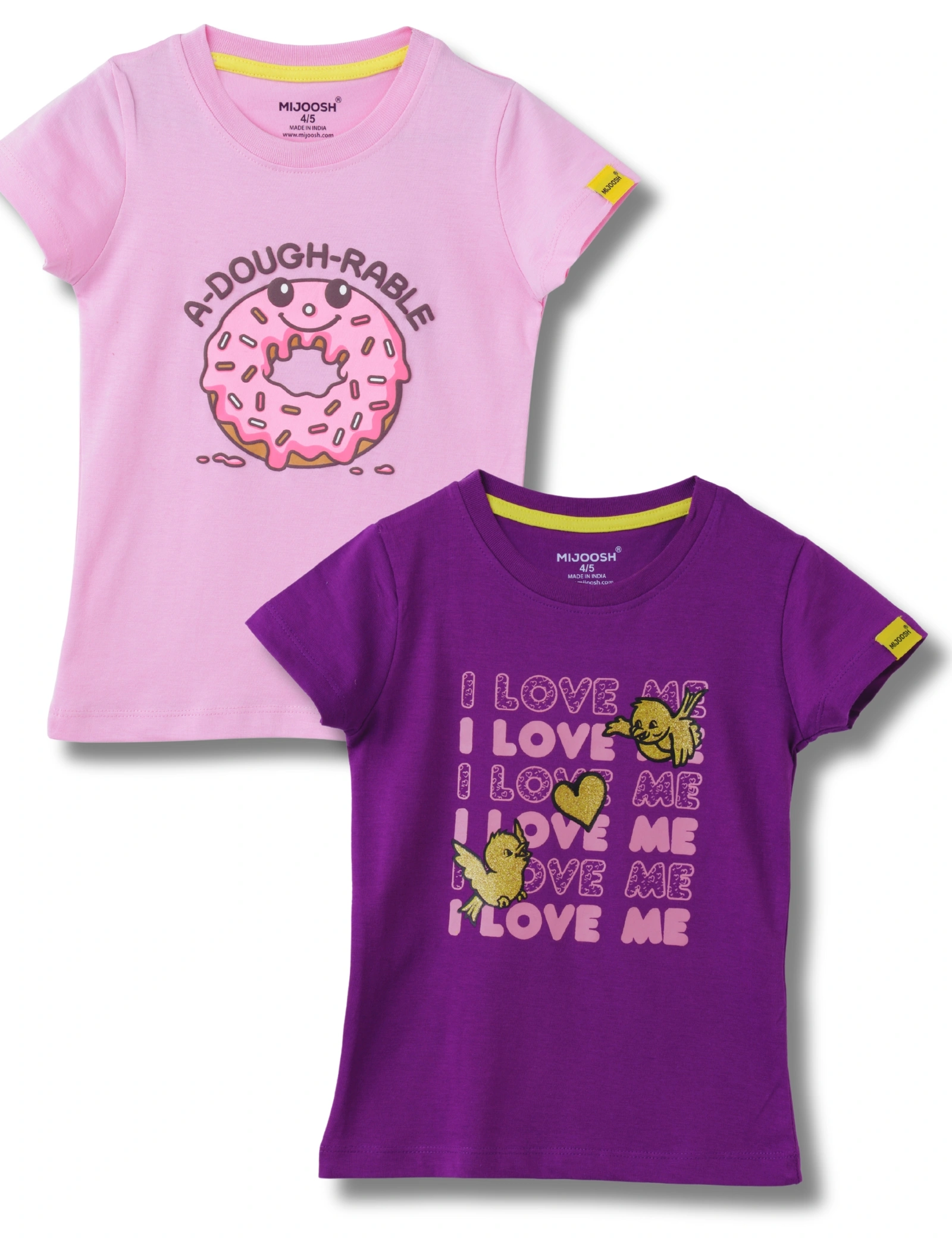 Girls T-Shirt Bonbon Pink / Sparking Grape Violet, Soft Cotton, Ages 2-6 (2pcs pack)-12657769