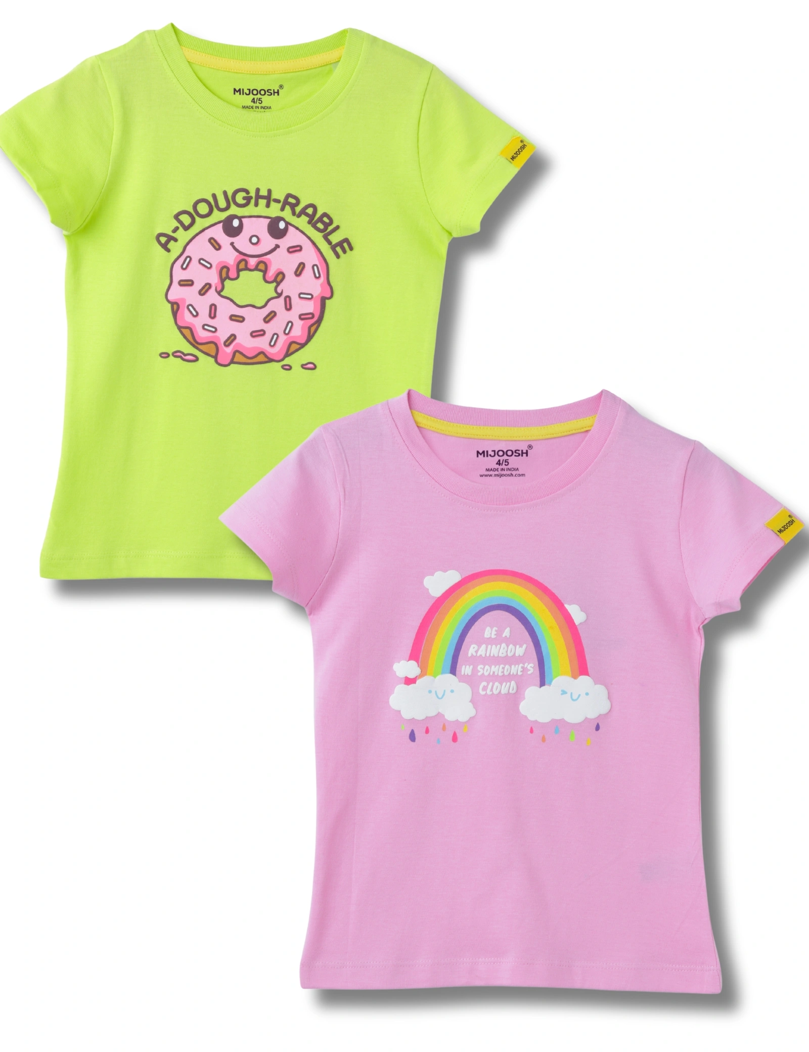 Girls T-Shirt Bonbon Pink / Acid Lime Green, Soft Cotton, Ages 2-6 (2pcs pack)-2/3-5