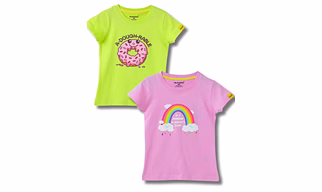 Girls T-Shirt Bonbon Pink / Acid Lime Green, Soft Cotton, Ages 2-6 (2pcs pack)