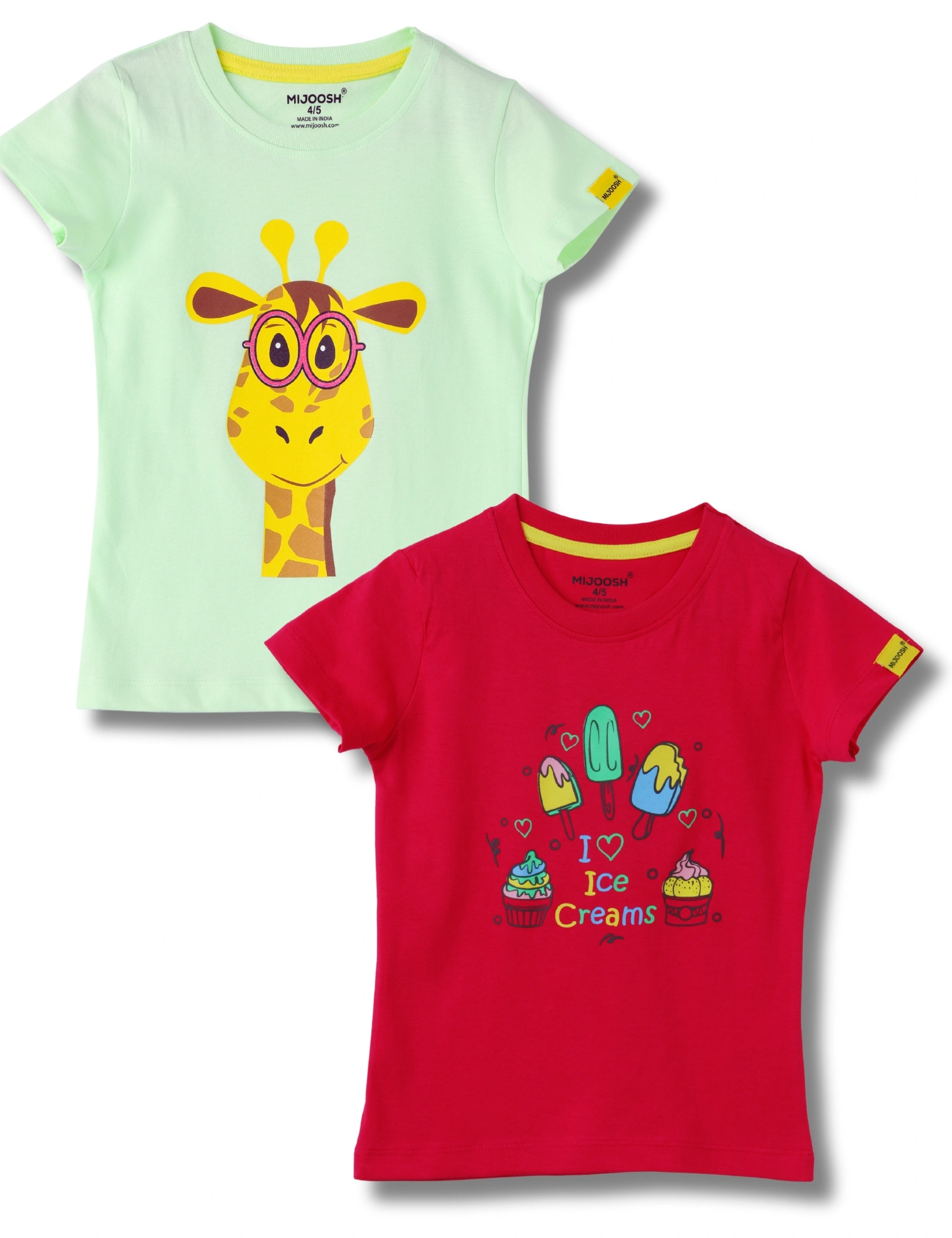 Girls T-Shirt Patina Green / Bright Rose Pink, Soft Cotton, Ages 2-6 (2pcs pack)-12657829