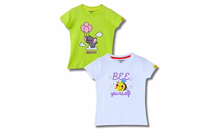 Girls T-Shirt White / Acid Lime Green, Soft Cotton, Ages 2-6 (2pcs pack)