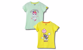 Girls T-Shirt Patina Green / Blazing Yellow, Soft Cotton, Ages 2-6 (2pcs pack)