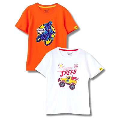 Boys T-Shirt White / Scarlet Ibis Orange, Soft Cotton, Ages 7-14 (2pcs pack)