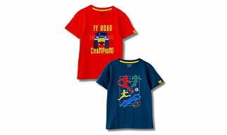 Boys T-Shirt Fiery Red / Blue Coral, Soft Cotton, Ages 7-14 (2pcs pack)