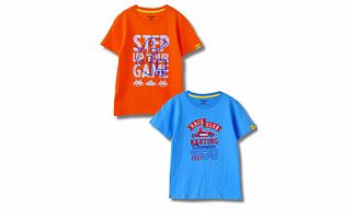 Boys T-Shirt All Aboard Blue / Scarlet Ibis Orange, Soft Cotton, Ages 7-14 (2pcs pack)