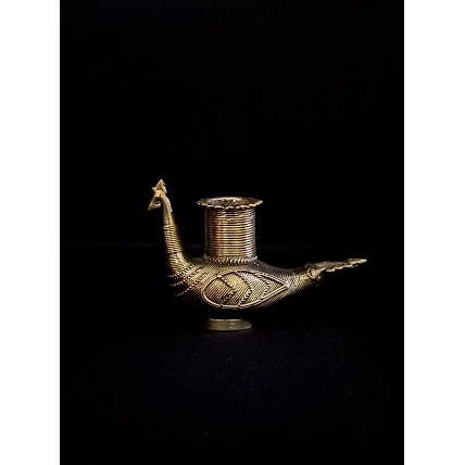 Dhokra - Peacock Design Candle Stand-2