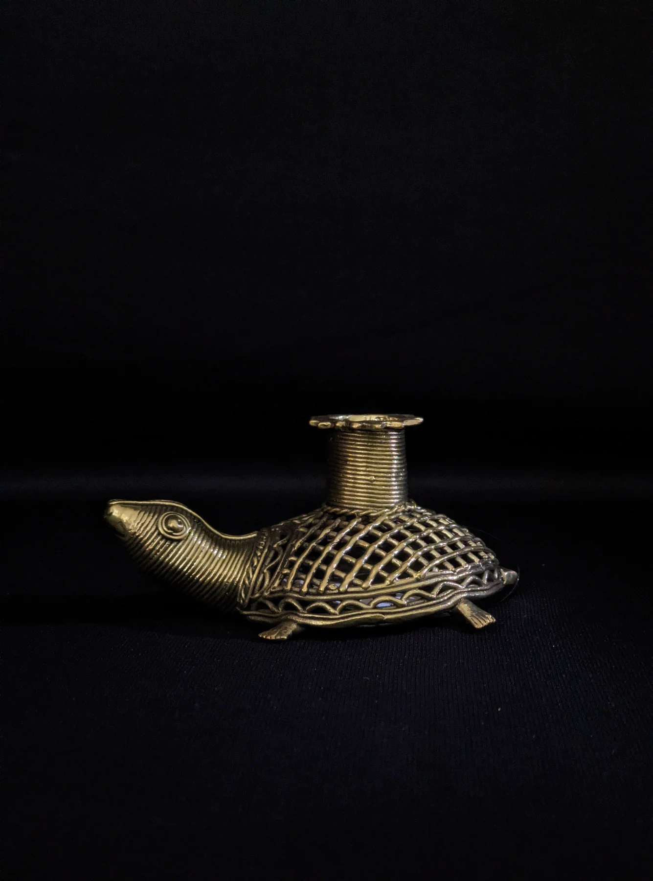 Dhokra Net Tortoise Candle Stand-Dhokra_7