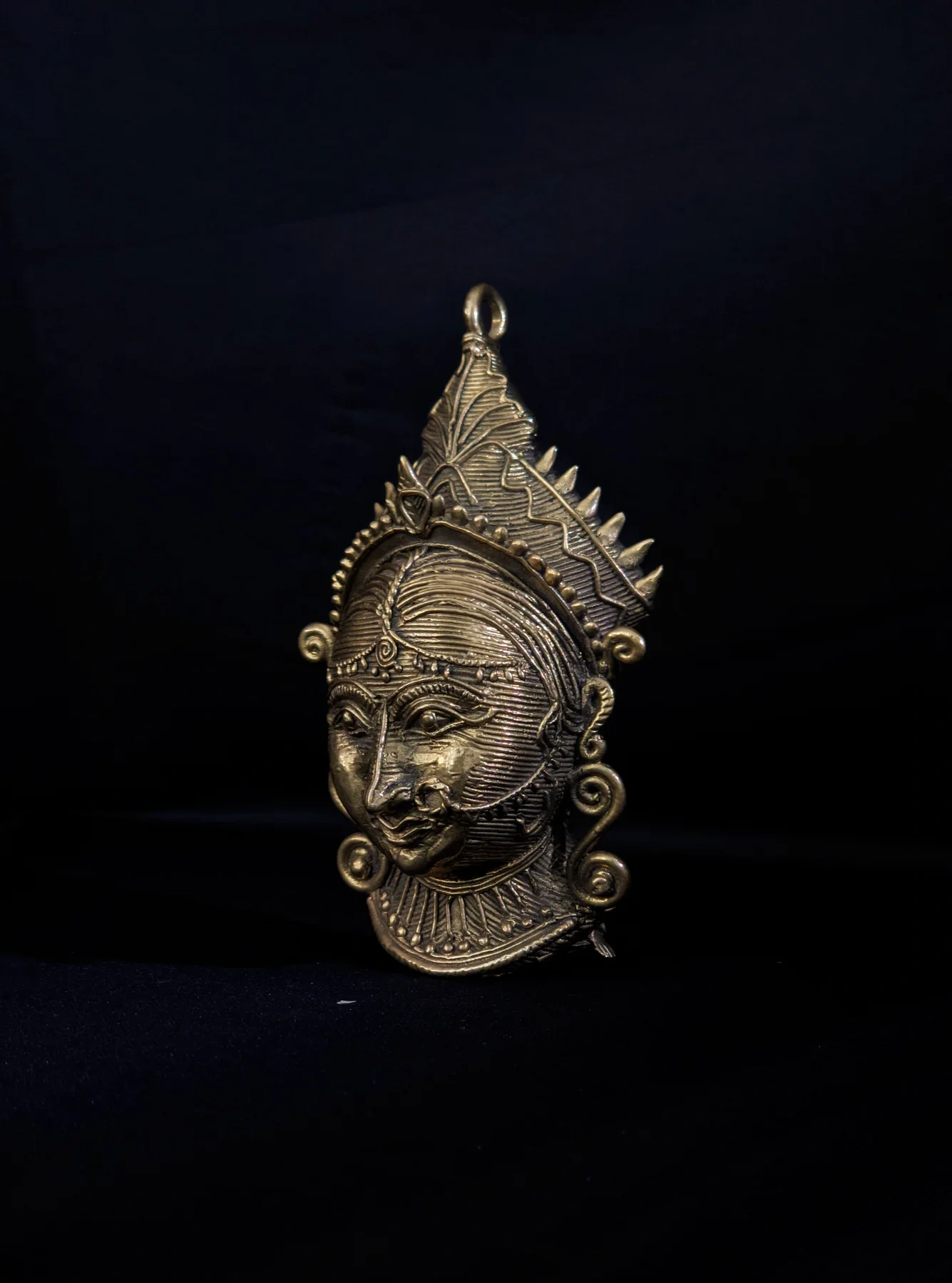 Handmade Dhokra Maa Durga Face Pendant-1