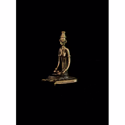 Handmade Dhokra - Tribal Lady Musician Sitting and Playing Drum-2