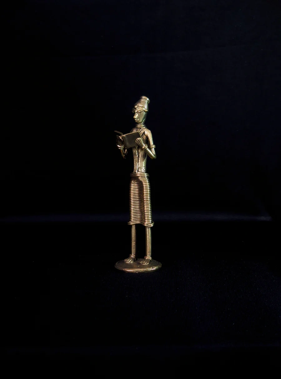 Handmade Dhokra - Tribal Standing Man Reading-2