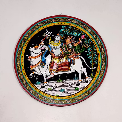 Shiva Parvati Hand-Painted Pattachitra Wall Plate (GI-Tag Handicraft)-WallPlate_1