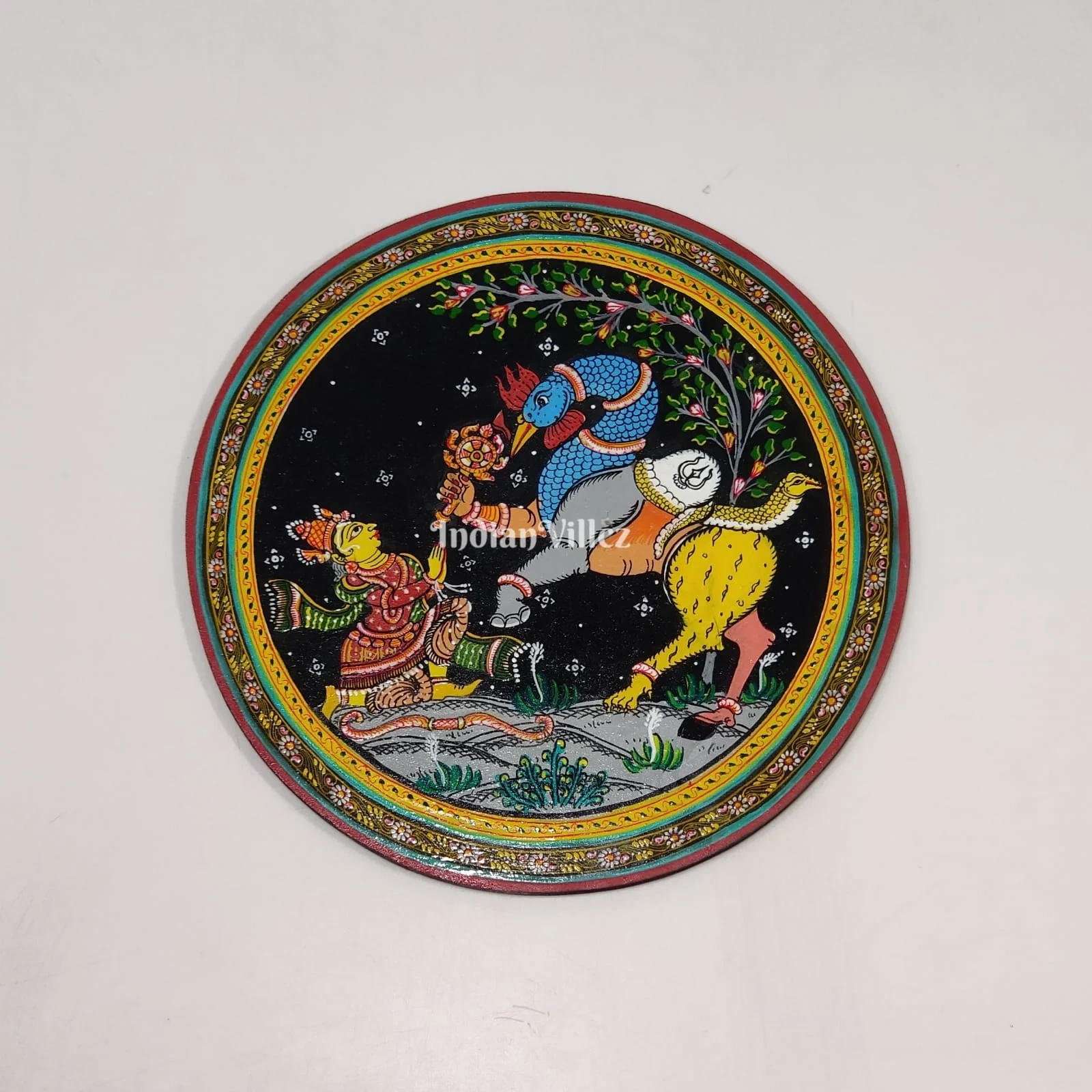 Arjuna Bows to Navagunjara Pattachitra Wall Plate (GI-Tag Handicraft)-WallPlate_4