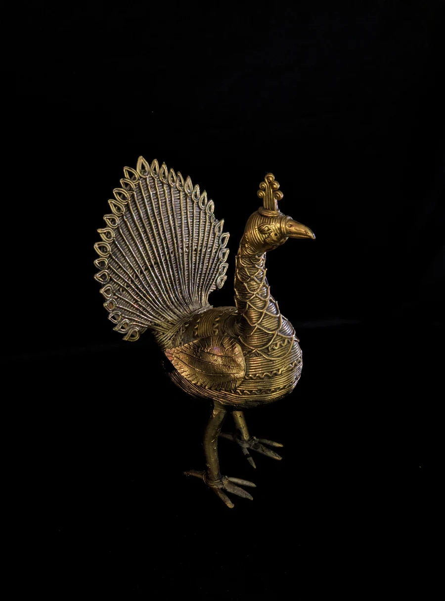 Handmade Dhokra Standing Peacock (1.5 kg)-Dhokra_31