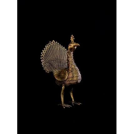 Handmade Dhokra Standing Peacock (1.5 kg)-1