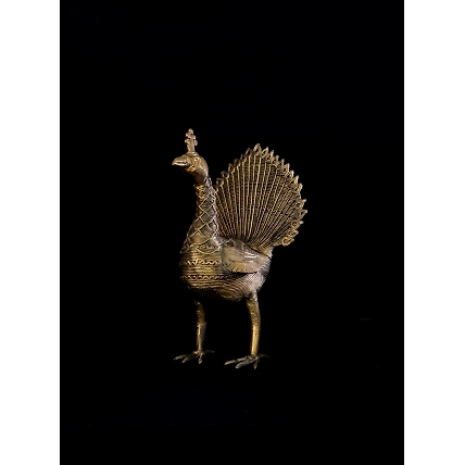 Handmade Dhokra Standing Peacock (1.5 kg)-2
