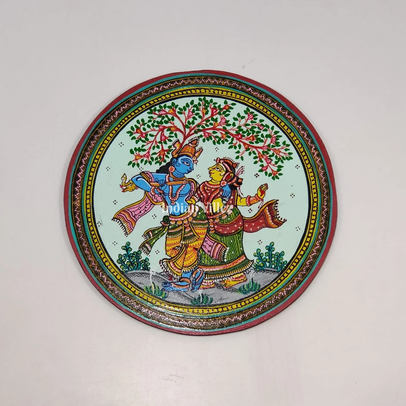 Radha Krishna Hand-painted Pattachitra Wall Plate (GI-Tag Handicraft)-WallPlate_5