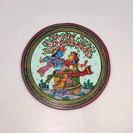 Radha Krishna Hand-painted Pattachitra Wall Plate (GI-Tag Handicraft)-WallPlate_5