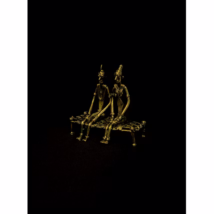 Handmade Dhokra Tribal Couple Sitting on Bed-1