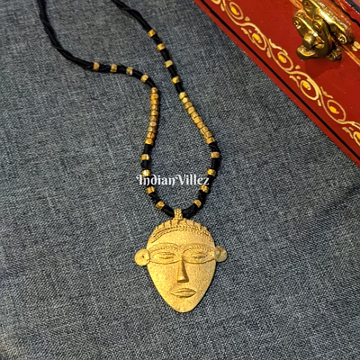 indevillez handcrafted dokra tribal necklace - tribal head