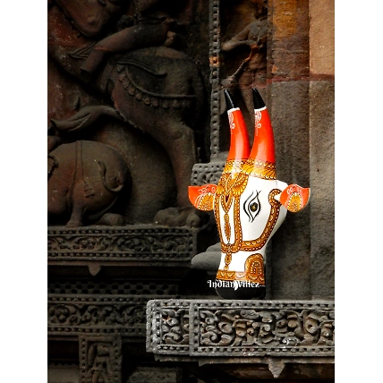 Hand-painted Pattachitra Cow Head Wall Hanging (16*x5*4 inches)-1