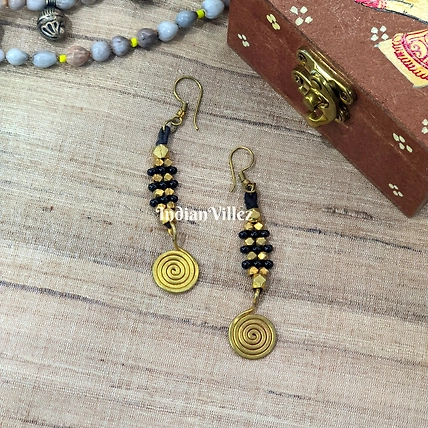 Handmade Long Circular Dokra Brass Earrings-J_44