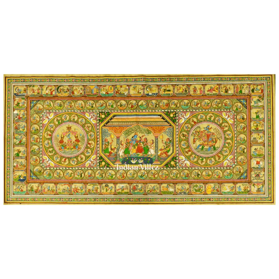 Krishna Leela With Kandarpa Rath &amp; Kandarpa Hasti Pattachitra Painting For Home Wall Art Decor-WallPainting_18