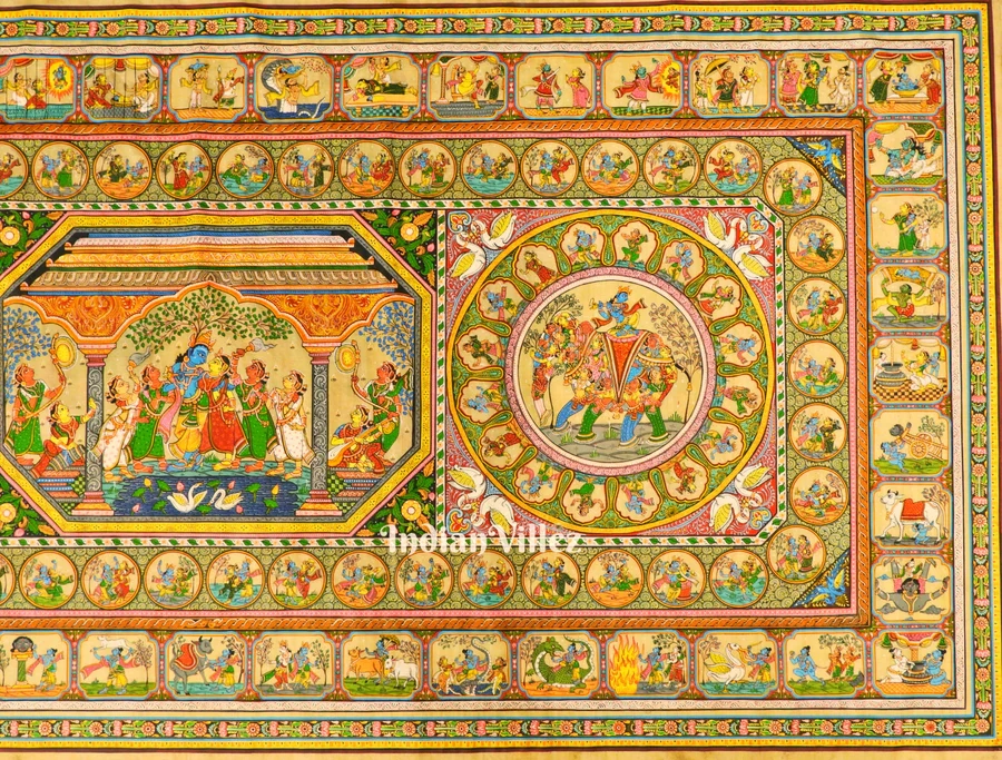 Krishna Leela With Kandarpa Rath &amp; Kandarpa Hasti Pattachitra Painting For Home Wall Art Decor-1