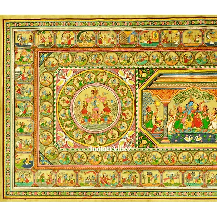 Krishna Leela With Kandarpa Rath &amp; Kandarpa Hasti Pattachitra Painting For Home Wall Art Decor-3