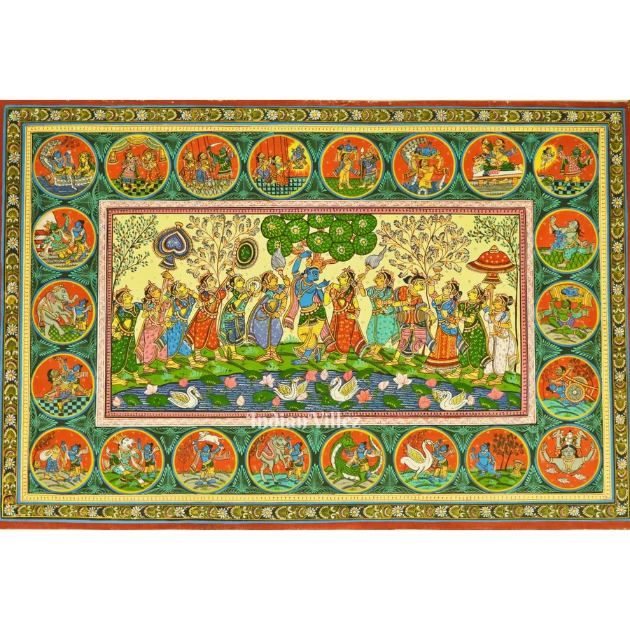 Shree Krishna Life Story Pattachitra Painting For Home wall Art Decor-WallPainting_23