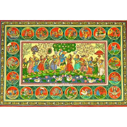 Shree Krishna Life Story Pattachitra Painting For Home wall Art Decor-WallPainting_23