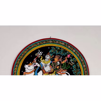 Shiva Parvati Hand-Painted Pattachitra Wall Plate (GI-Tag Handicraft)-1