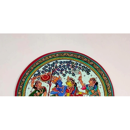 Radha Krishna Leela Hand-Painted Pattachitra Wall Plate (GI-Tag Handicraft)-1