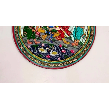Radha Krishna Leela Hand-Painted Pattachitra Wall Plate (GI-Tag Handicraft)-2