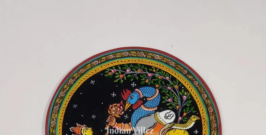 Arjuna Bows to Navagunjara Pattachitra Wall Plate (GI-Tag Handicraft)-2