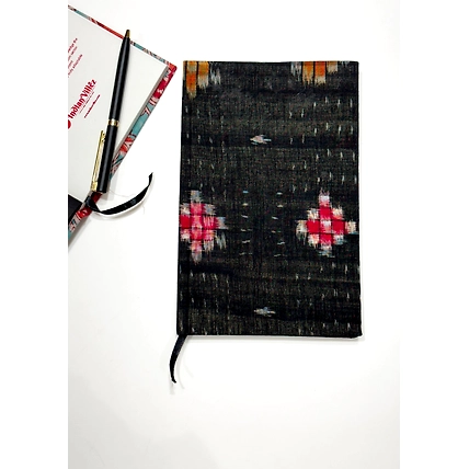 Black Pasapali theme Handmade Ikat Woven Cotton Fabric Cover Diary-3