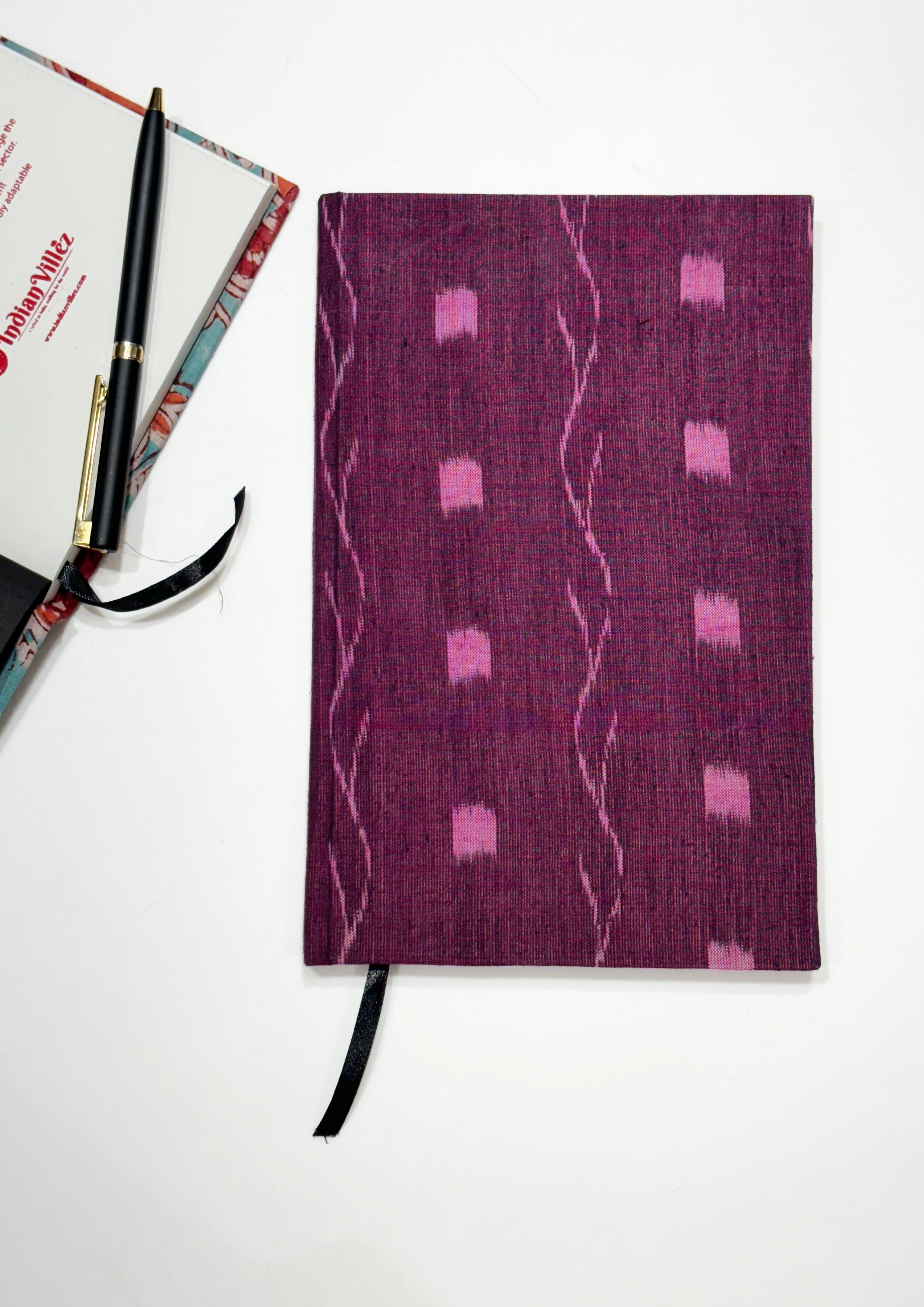 Wine Pink Handmade Ikat Woven Cotton Fabric Cover Diary-3