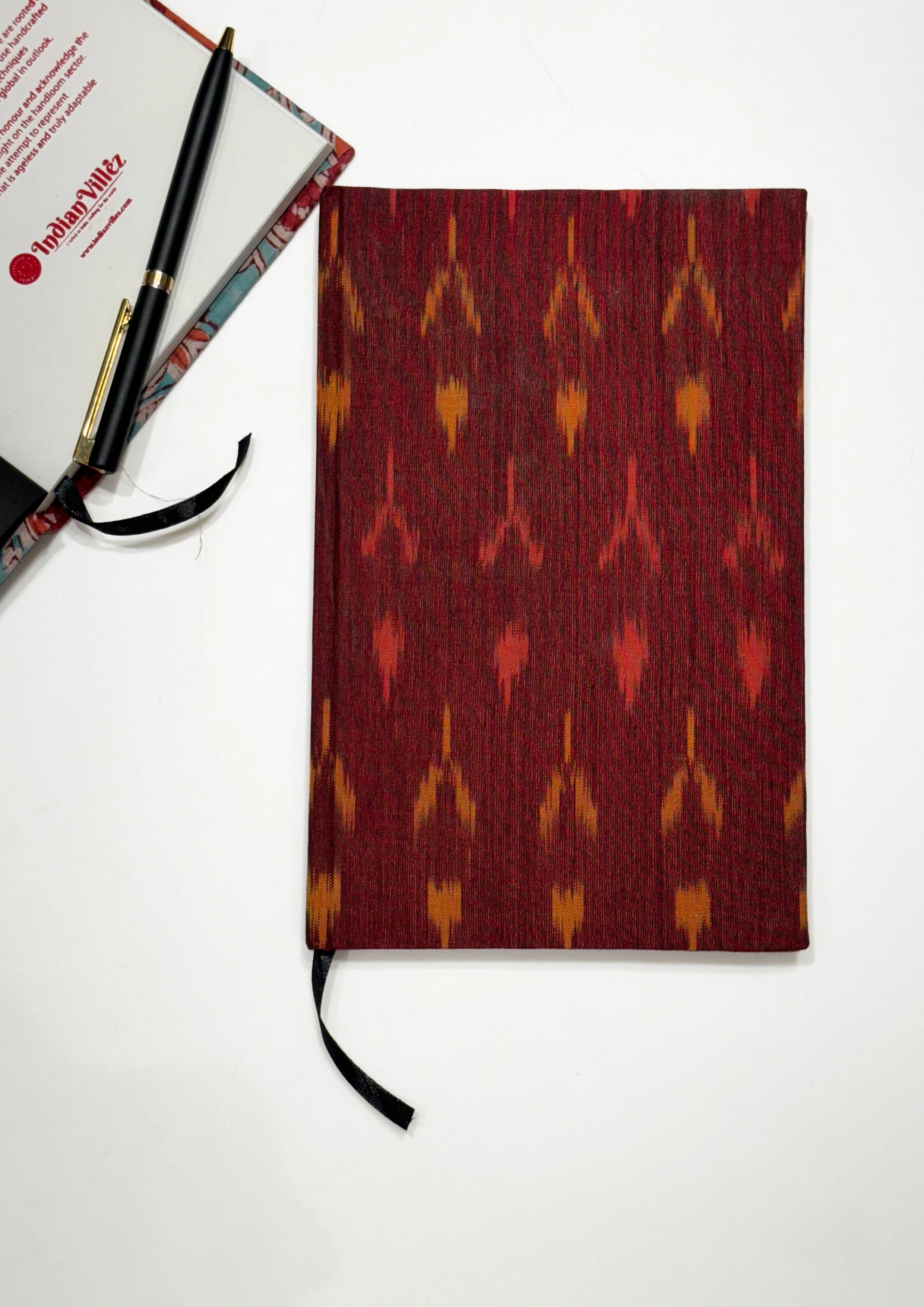 Maroon Handmade Ikat Woven Cotton Fabric Cover Diary-3