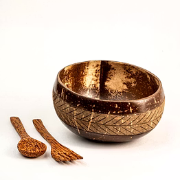 eco friendly coconut shell geometric bowl with cutlery