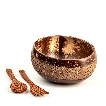 Eco friendly coconut shell GEOMETRIC BOWL WITH CUTLERY-1