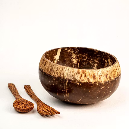 Eco friendly coconut shell ROUGH TOP BOWL WITH CUTLERY-1