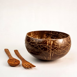 indivillez eco friendly coconut shell palm leaf bowl with cutlery