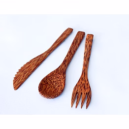 eco friendly coconut shell coconut wood spoon, fork, knife set
